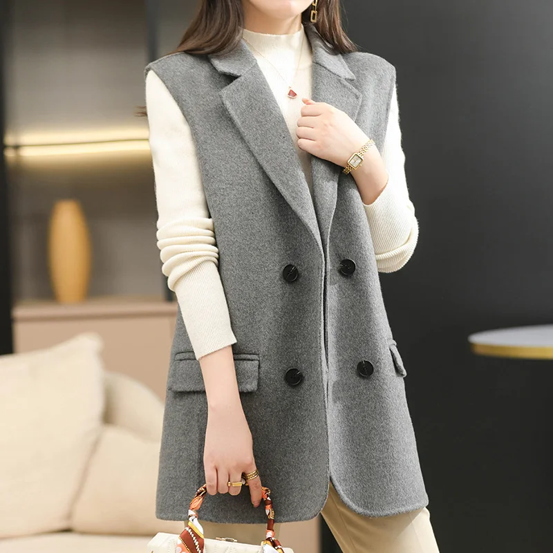 Women's wool vest 2021 new spring, autumn and winter sleeveless 100% double-sided wool coat jacket women