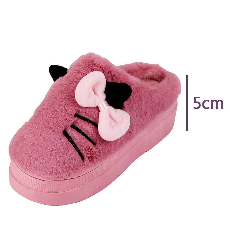 Модные женские меховые тапочки зимние теплые хлопковые на высоком каблуке 5 см с