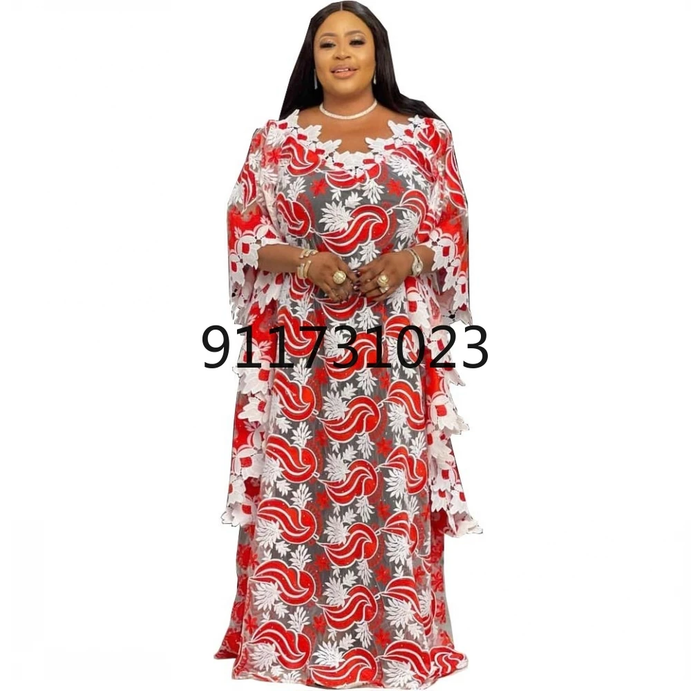 New African Dashiki Fashion Loose Embroidery Long Dress Maxi For Women Clothes Elegant Lace Dresses | Тематическая одежда и