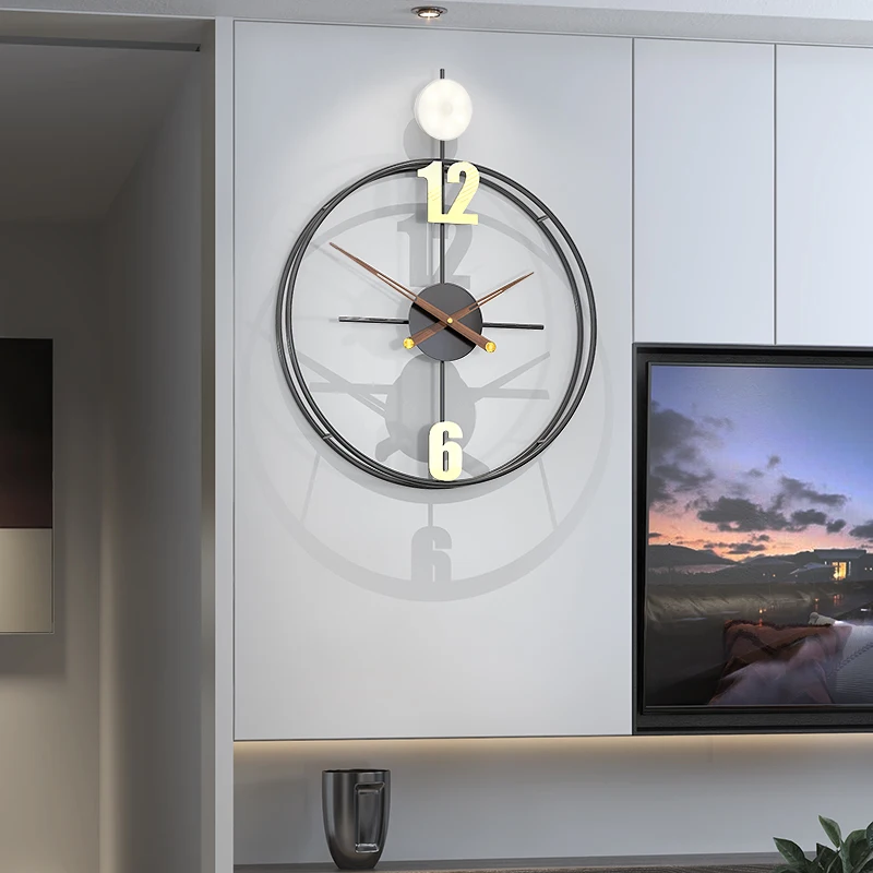 

Spain Nordic Round Metal Wall Clock Modern Design Watch Mural Sticker Home Decor Living Room Decoration Accessories With Light