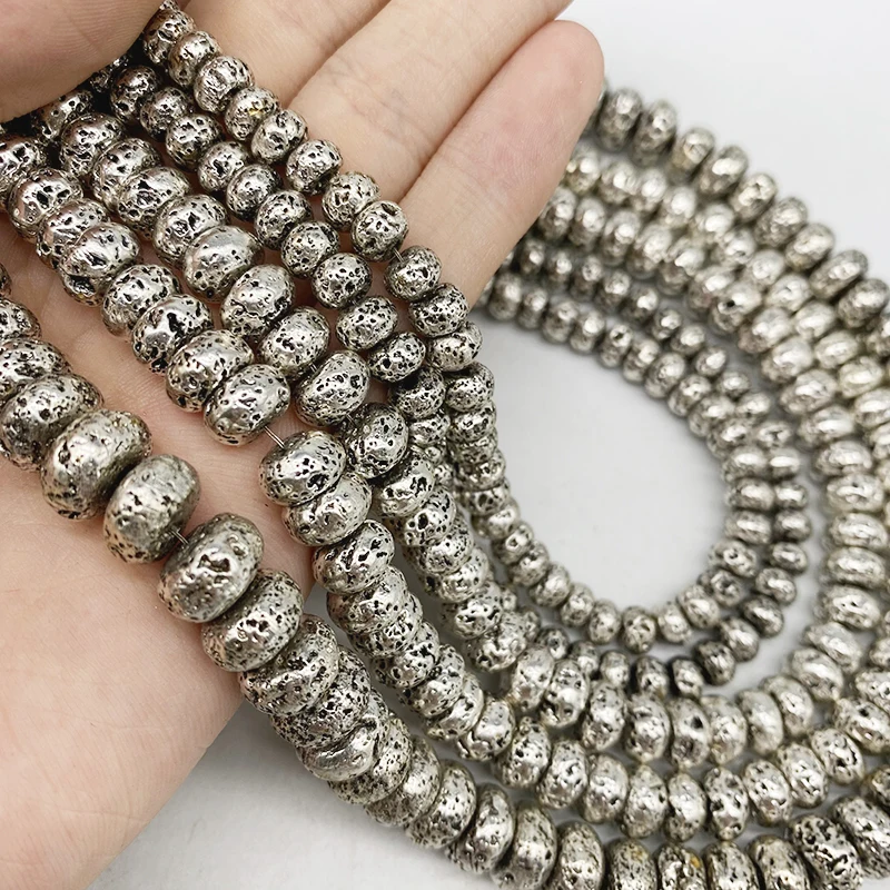 Бусины из гематита, 6/8/10 мм, из серебра камень из натуральной лавы пробы