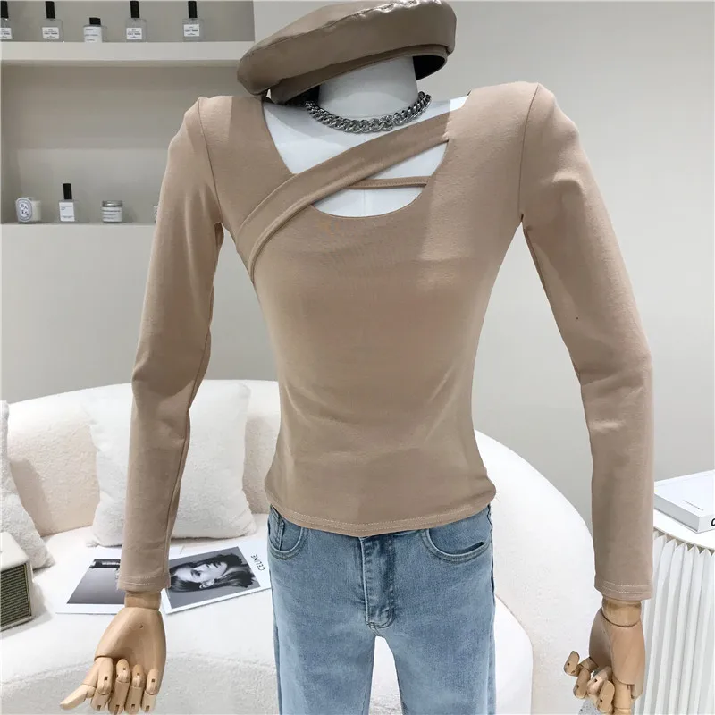 

Women's Spring Summer 2021 Fashion Design cross top Bottoming shirt T-shirt