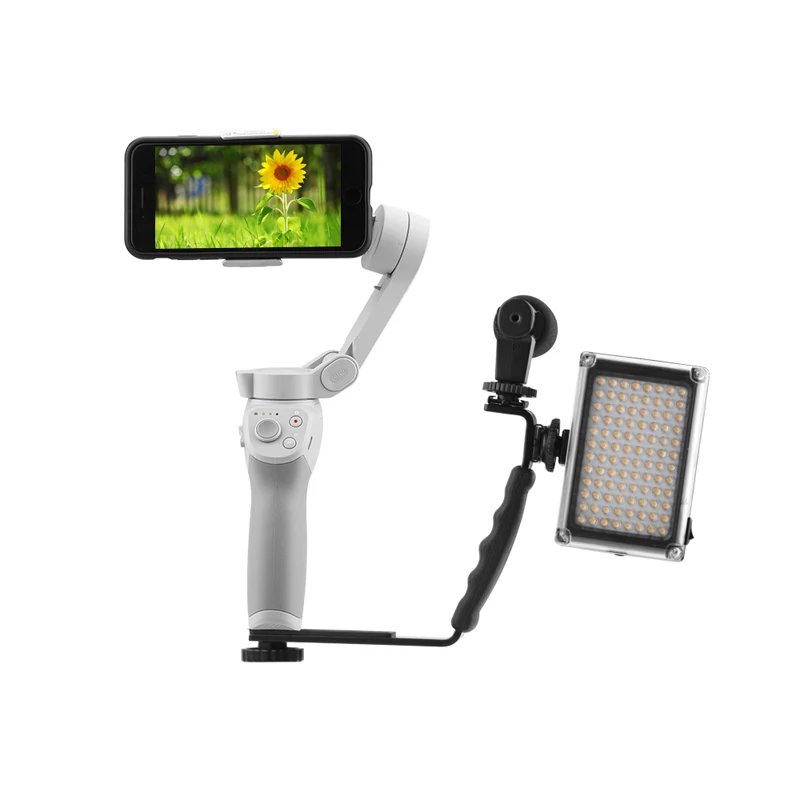 

L-Shaped Angle 2 Shoe Flash Bracket DV Tray Dual Hot Shoe L-Shaped Flash Bracket Mic Stand for DSLR Camera Camcorders DV