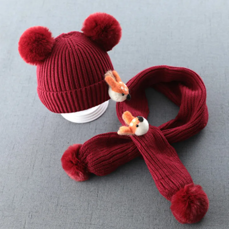 Детская шапка Милая вязаная Сезон осень зима Шапка и шарф для маленьких девочек