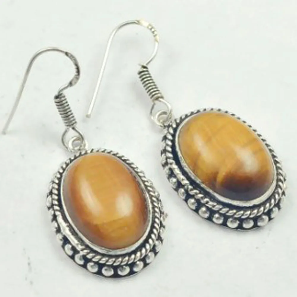 

Tiger Eye Earrings Silver Overlay over Copper, USA Size 45mm , E3543