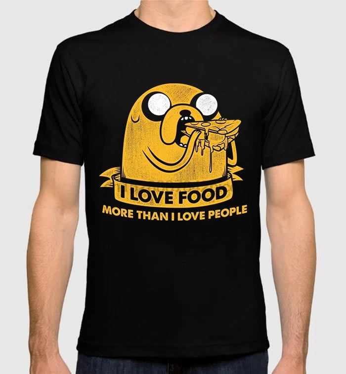 Мужская футболка с надписью Jake The Dog I Love Food хлопковая Футболка всех размеров