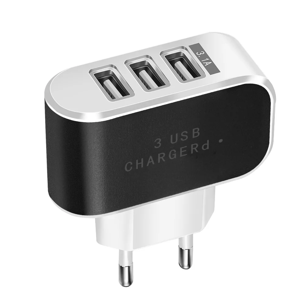 black Универсальное зарядное устройство 5V 3.1A USB для быстрой зарядки iPhone X XR Xiao мобильный телефон mi зарядное устройство 3 порта зарядное устройство ЕС адаптер питания для путешествий - Тип штекера: black