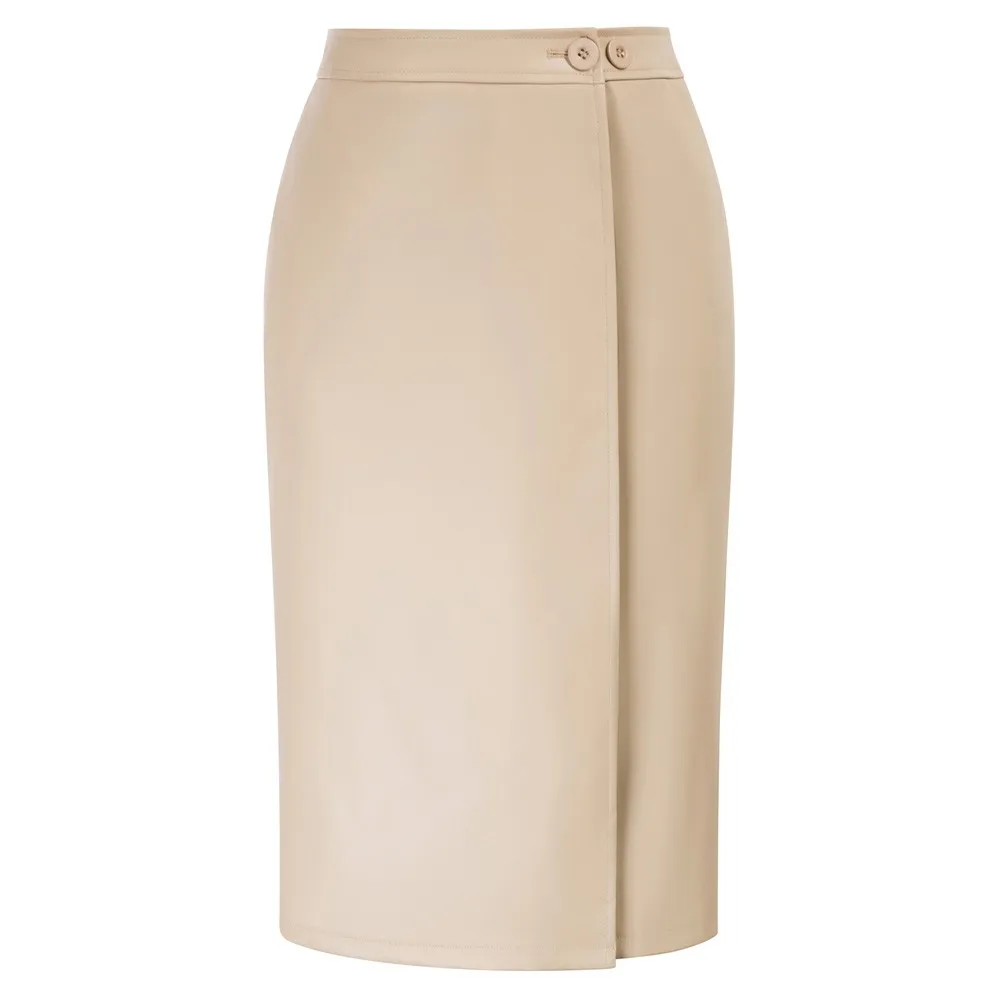 

Women Wrap Front Polyurethane Leather Skirt High Waist Bodycon Skirt Elegant Retro Office Lady Spring Skirts