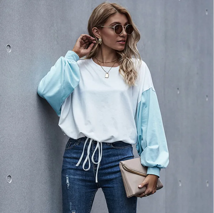 Женская свободная футболка с длинным рукавом и круглым вырезом - купить по