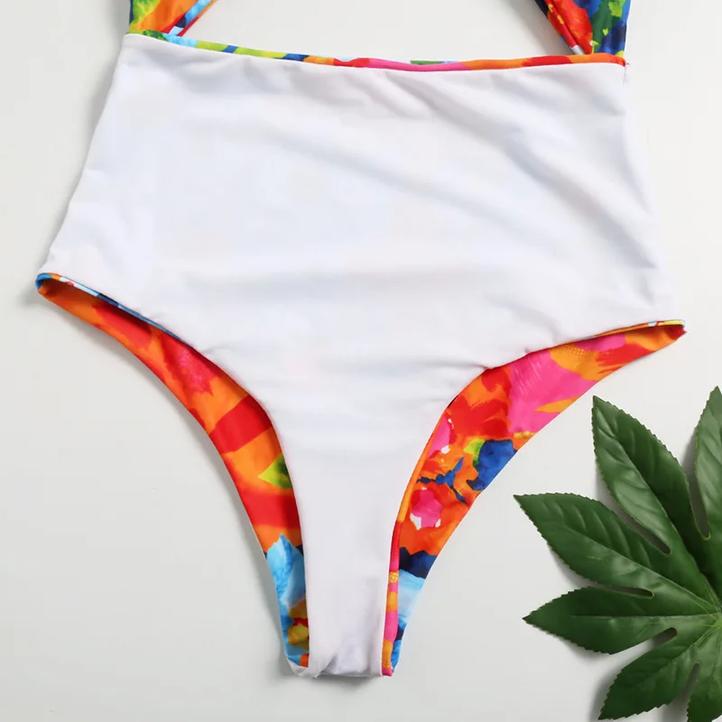 Женский винтажный слитный купальник бикини большого размера с цветочным принтом