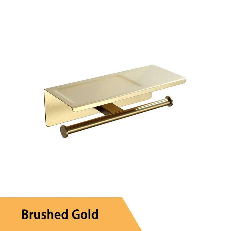 Brushed Gold Держатель для туалетной бумаги с двойным кольцом, большая верхняя полка, черный и матовый золотой и хромированный держатель для туалетной бумаги из нержавеющей стали - Цвет: Brushed Gold