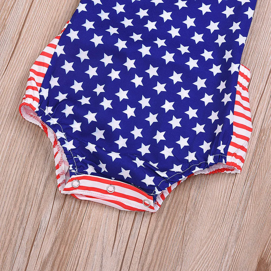 

Children Baby Jumpsuits Infant Baby Girls 4th Of July Jumpsuit Stars Striped Casual Jumpsuits Patriotic Backless Romper