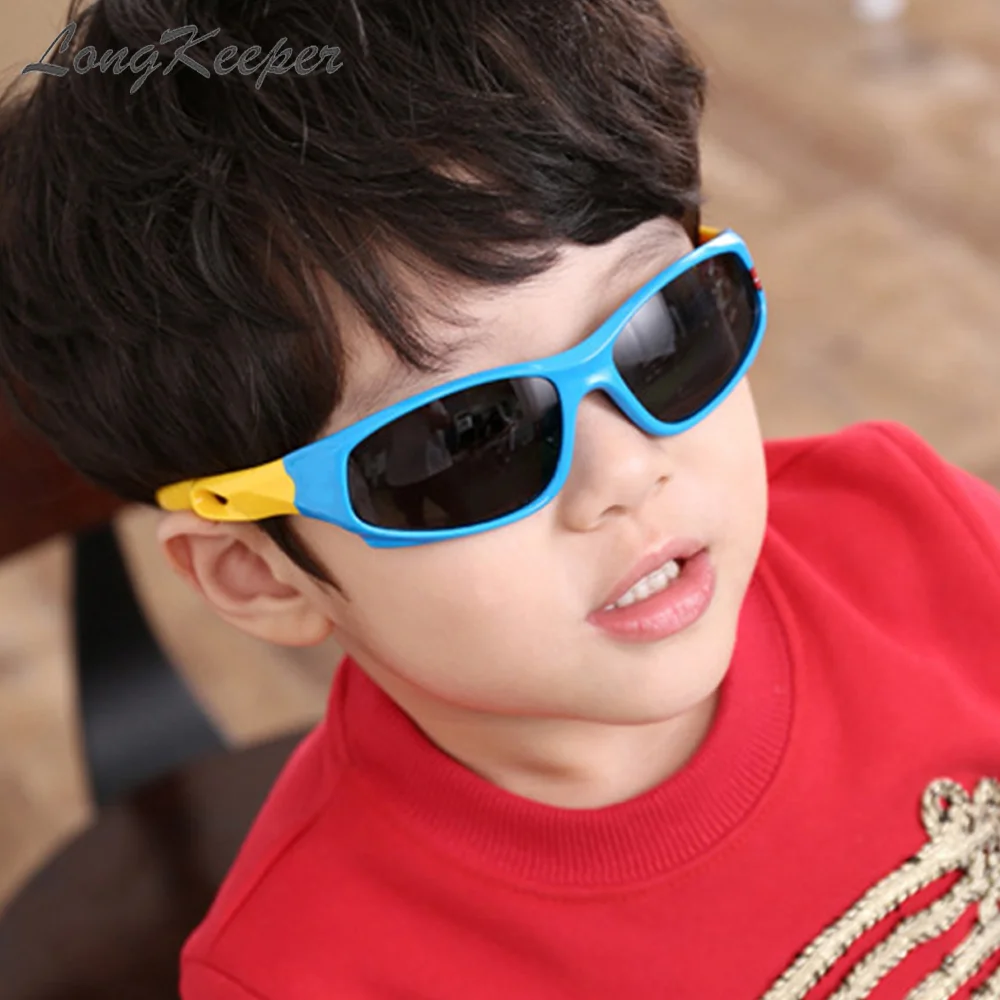 

LongKeeper Brand Designer Kids Oval Sunglasses Children Sport Sun Glasses UV400 Protection Outdoor Safety Blue Yellow Oculos