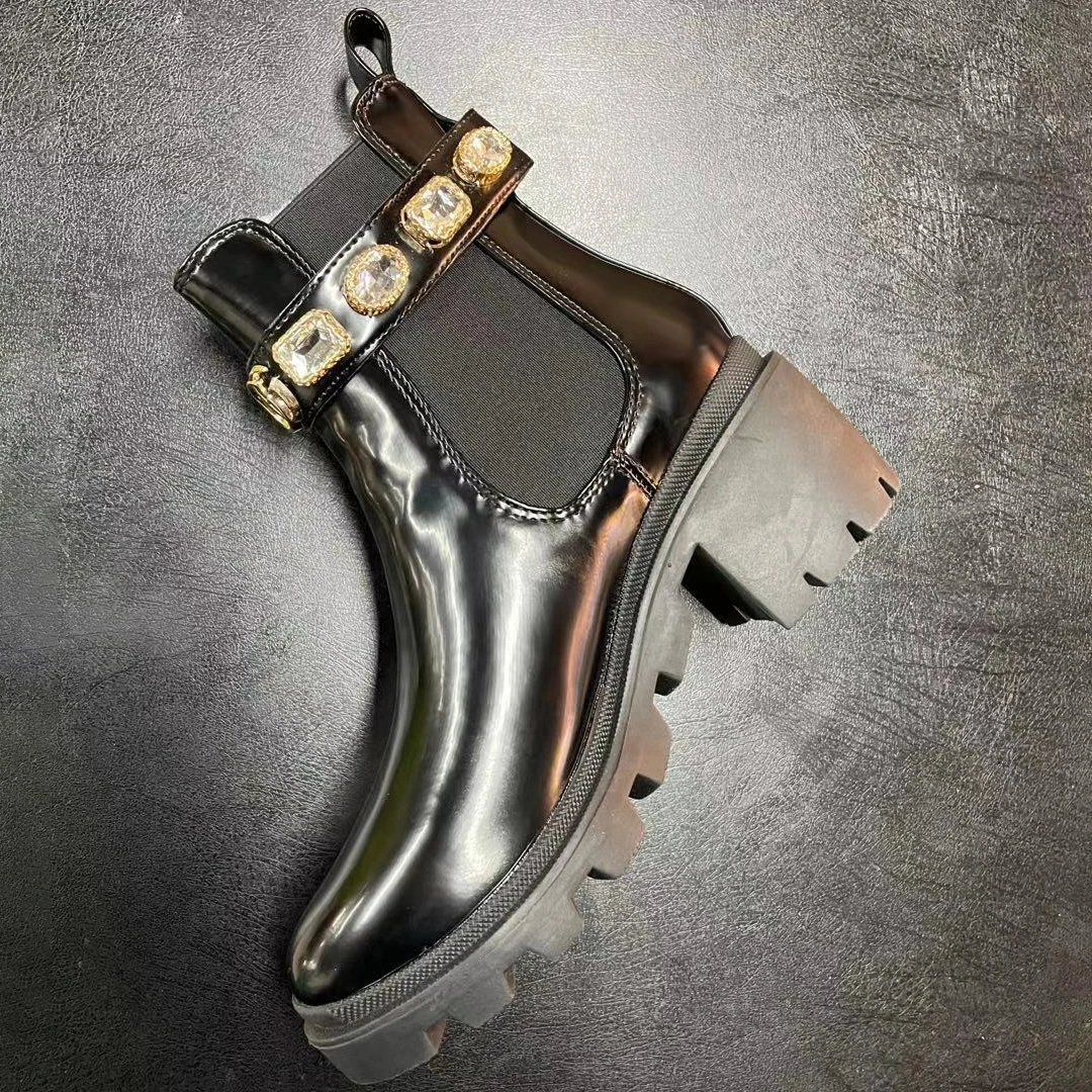 

NAICEN Thick Bottomed Boots Women's Thick Heel Diamond Martin Boots Autumn Chelsea Boots High Heel Bare Boots Zapatos Para Mujer