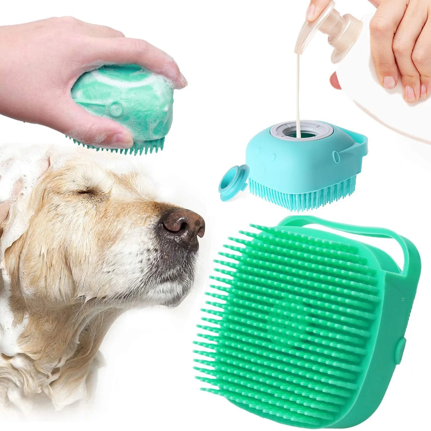 

Pet Grooming Shampoo Dispenser Dog Bath Massage Brush Comb Bathroom Shower Brush for Dogs Cats Cleaning Gloves Soft Multibrush