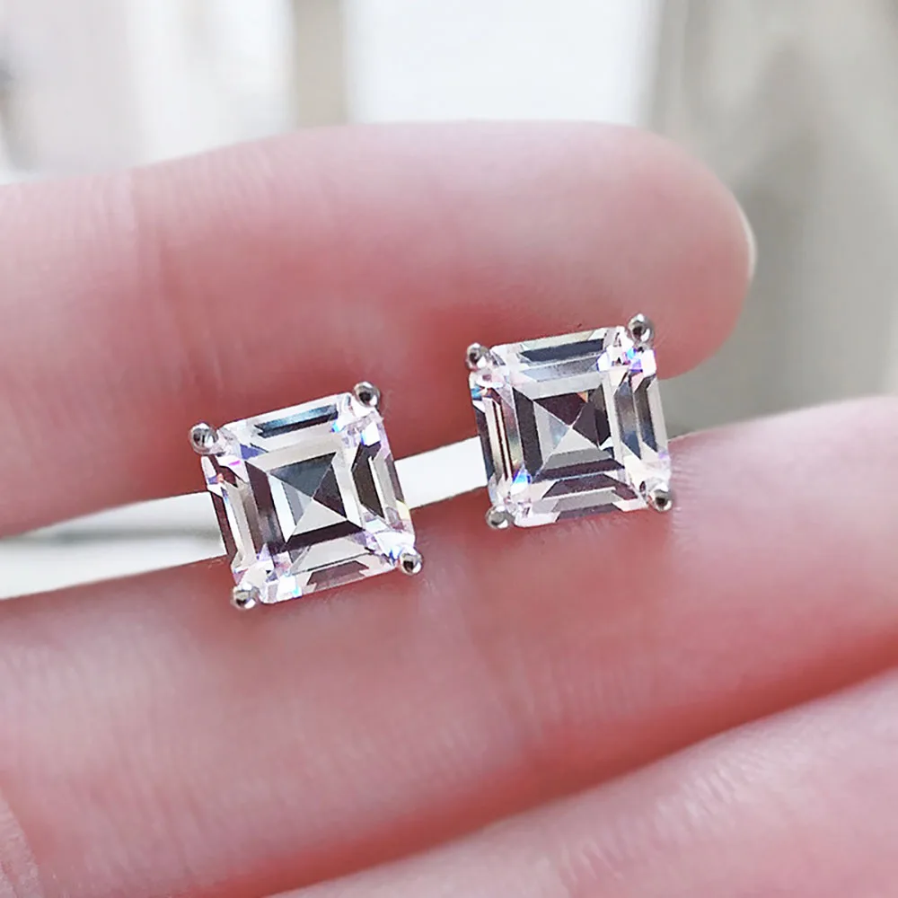 

Charms 925 Sterling Silver Stud Earrings for Women 7*7mm Lab Created High Carbon Diamond Wedding Engagement Earring Fine Jewelry