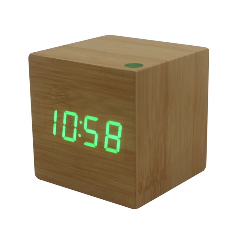 Wooden Led Alarm Clock Electronic Digital Display Time Mute Cube Clocks for Home Bedroom Dormitory Waking Up | Дом и сад
