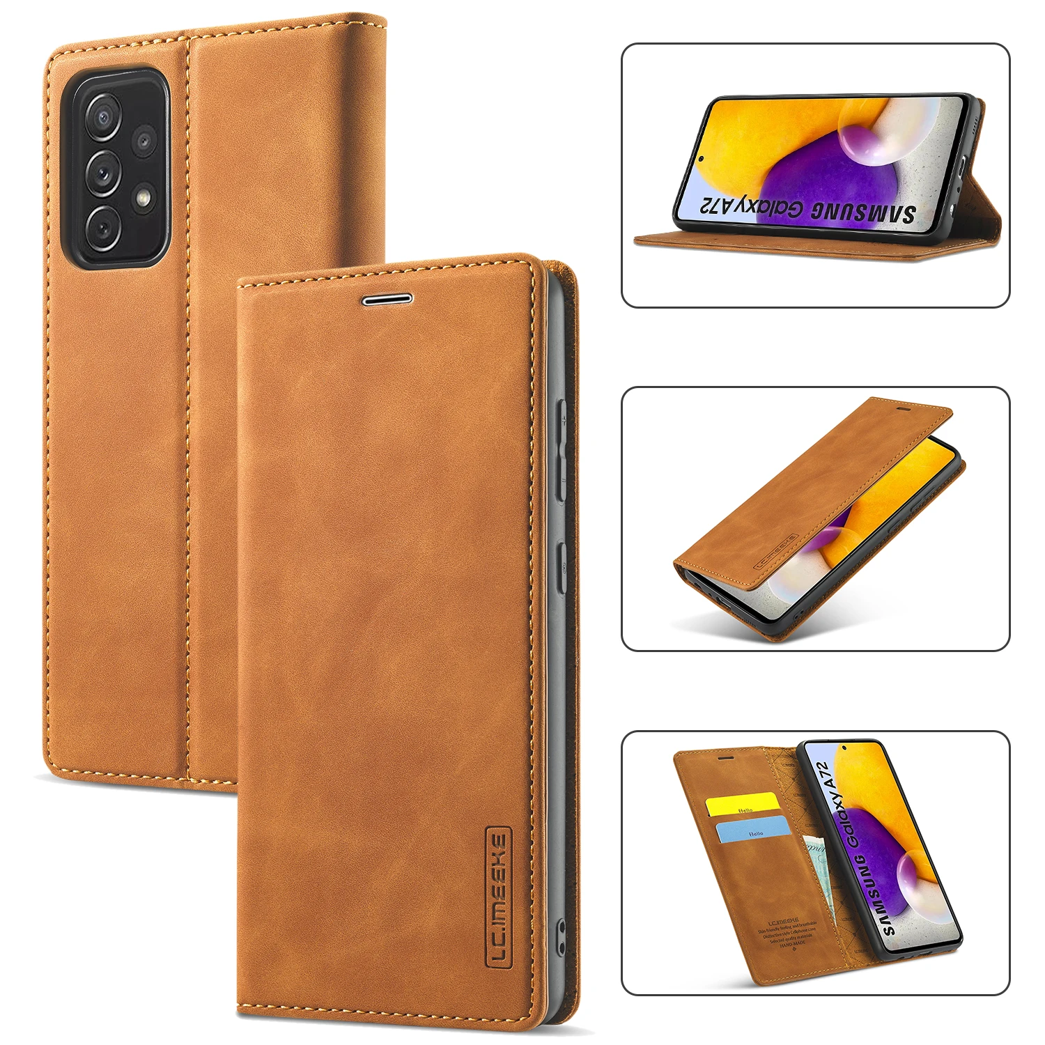 

Case for Samsung Galaxy A72 A52 A42 A12 5G Nubuck Leather Wallet Flip Cover Coque Card Slots Magnetic Business Protection Case