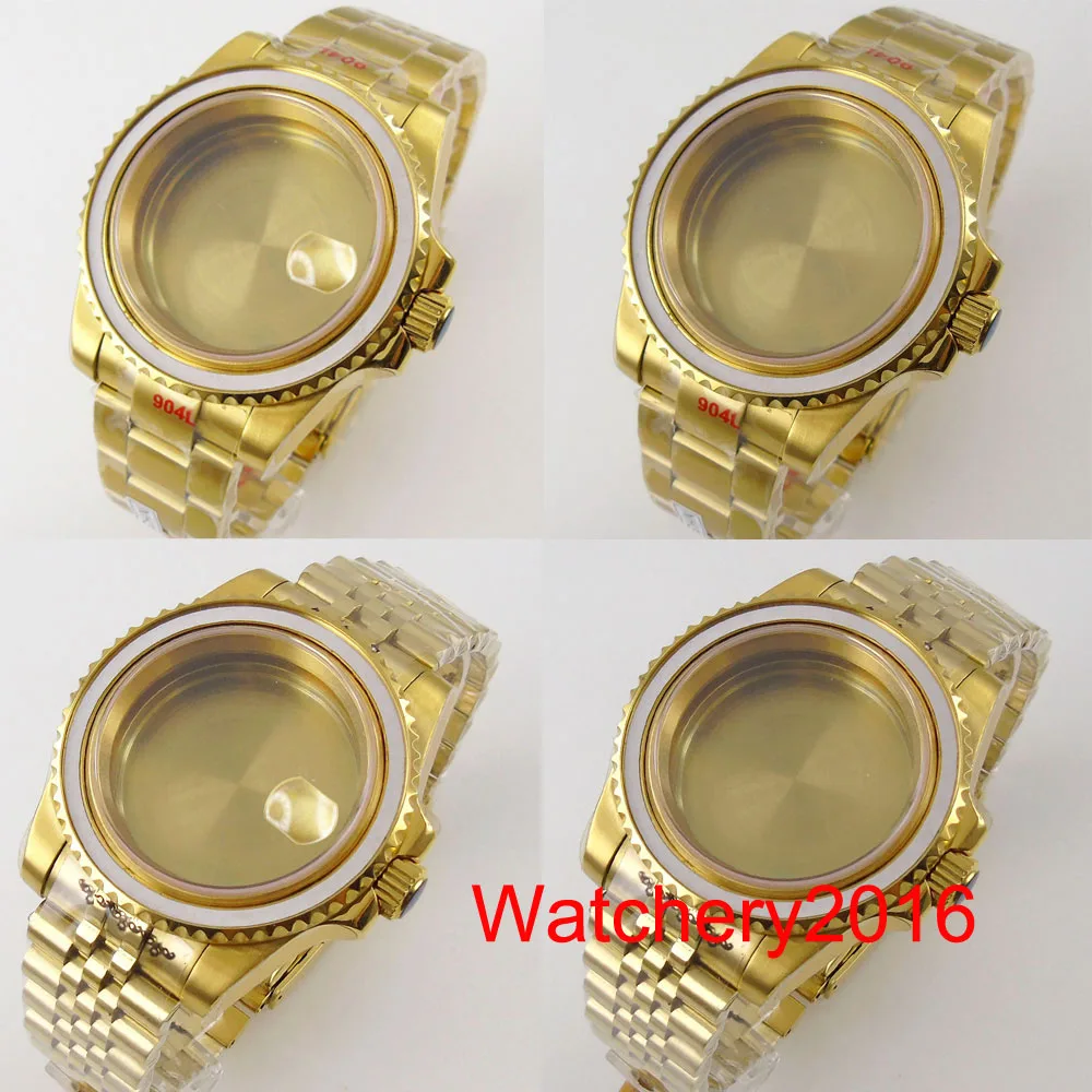 40mm sapphire glass yellow golden plated WATCH CASE for NH35 NH36 2824 8215