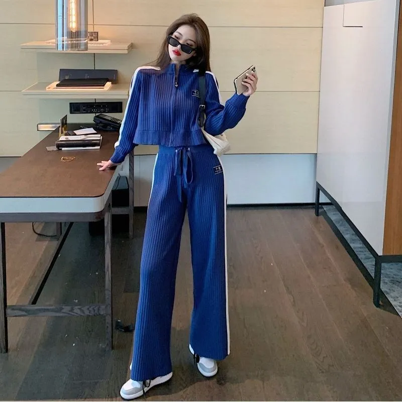 

2021 new fashion women's clothing zipper Solid Spring/Autumn Two-piece suit