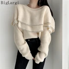 Весенне-осенний Женский трикотажный свитер в Корейском стиле с открытыми плечами, женская одежда, повседневный женский свитер, Новое поступление 2022