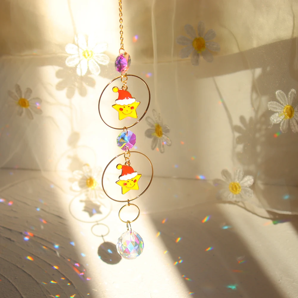 Crystal Wind Chime Christmas Pendant Santa Xmas Trees Drop Ornament for Home Window Wall New Year's Decor 2022 Gifts | Дом и сад