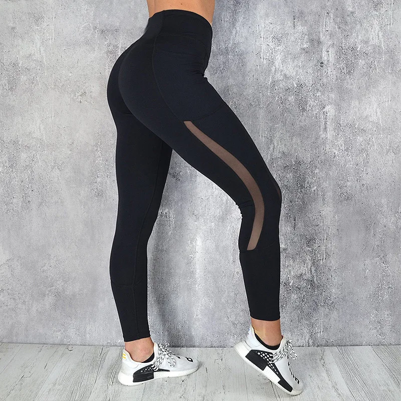 2020 High Waist Pocket Leggings Solid Color Workout leggings Women Clothes Side Lace Leggins Mmujer images - 6
