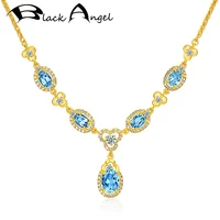 black angel shiny 18k gold luxury blue topaz gemstone water drop ruby emerald pendant wedding necklace for women jewelry gift