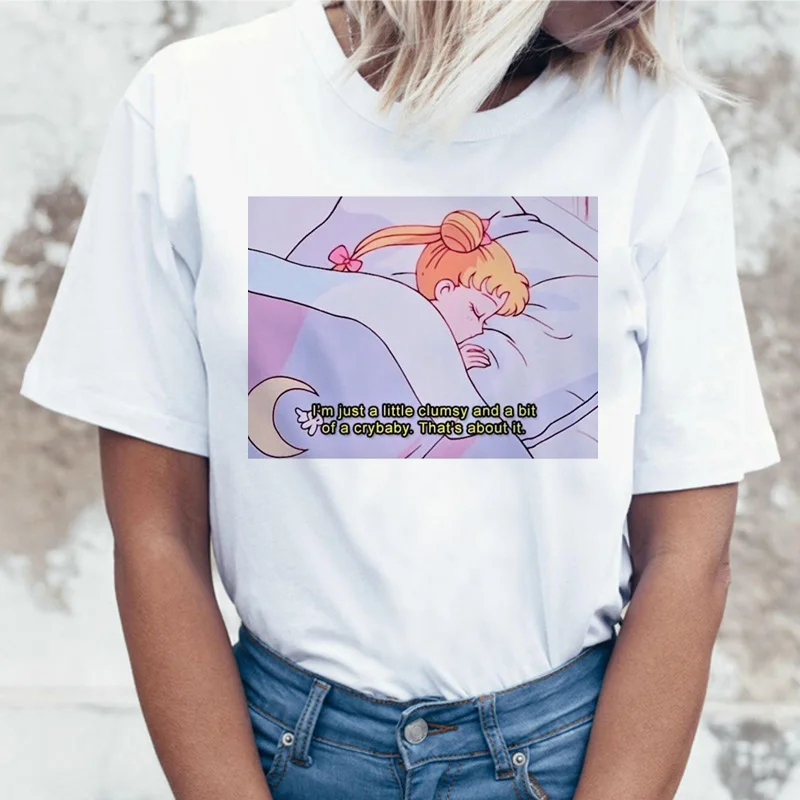 Sailor Moon Аниме Футболка Топ Футболка 90s Женская Футболка женская femme корейский стиль ulzzang футболка Графический гранж эстетический - Цвет: 21156