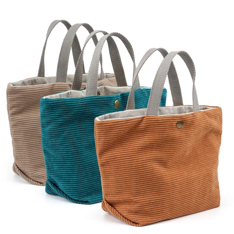 

Women's Handbag Cotton And Linen Small Shoulder Bag Corduroy Casual Totes Buckles Cloth Bags Student Fashion Lunch Box