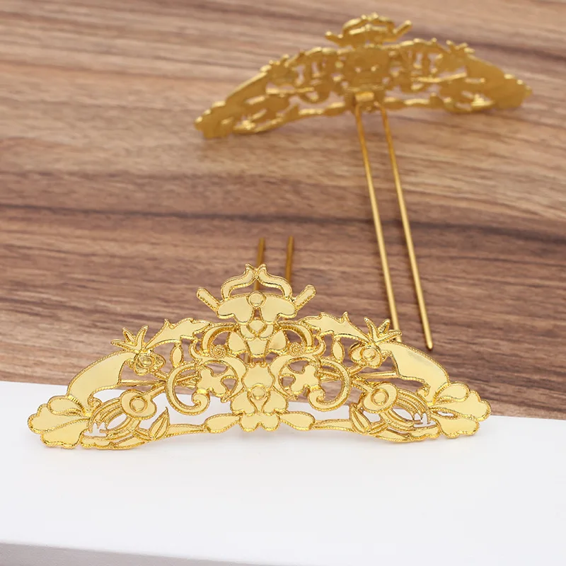 

2 PCS Vintage Metal Alloy Copper Flowers Piece Hair Sticks Gold/Silver color U Shape Hair Fork For Women Retro Hair Accessories