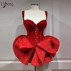 Блестящее красное мини-платье с бисером, женское короткое платье с оборками для выпускного вечера, женское коктейльное платье
