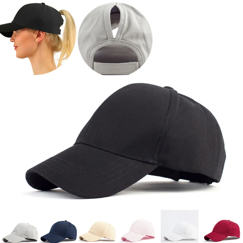 

Female Ponytail Baseball Cap with Hole Adjustable Spring Summer Hat Women Sun Sport Mesh Hat Solid Color Fashion Hat Cotton