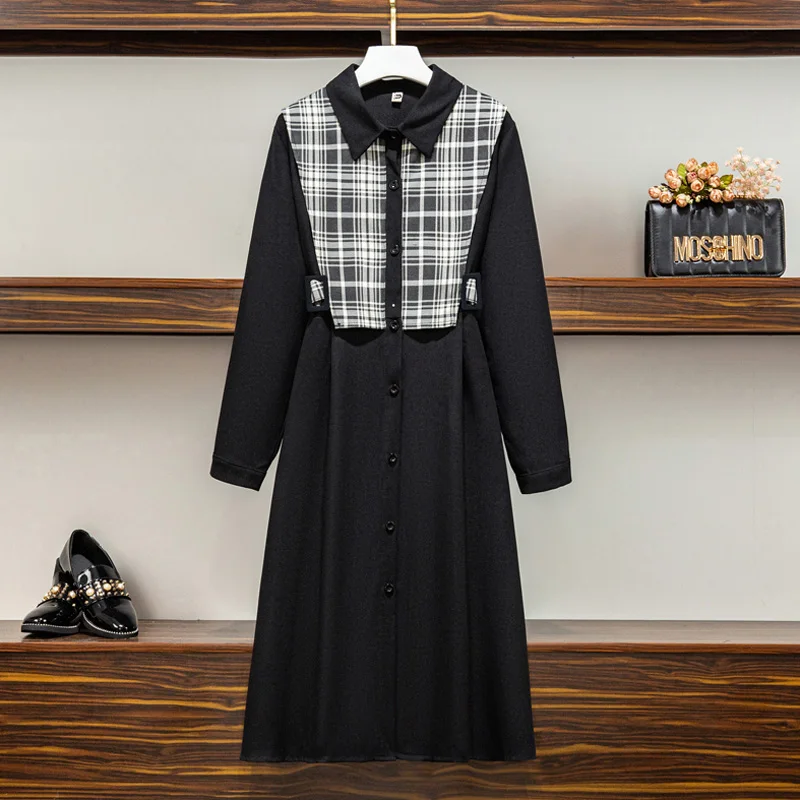 

Осенне-зимнее длинное платье-рубашка средней длины, женская одежда в клетку в стиле пэчворк, большие женские однобортные вечерние ные празд...