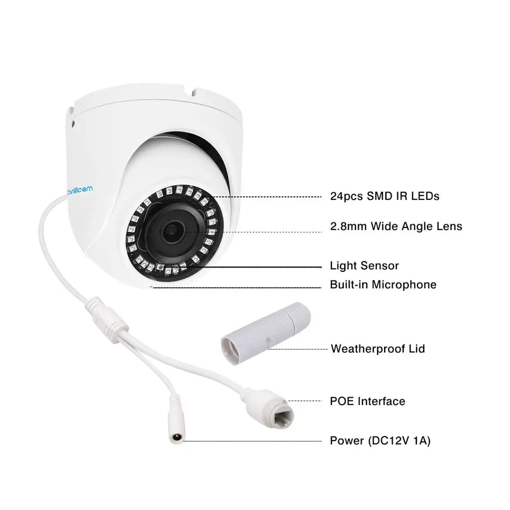 Brillcam 2MP HD ИК цилиндрическая IP камера с объективом 2 8 мм PoE IP67 погодозащищенная AI