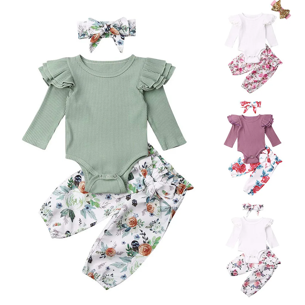 Комплект одежды для новорожденных девочек Однотонный комбинезон с длинными