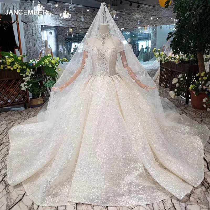 Роскошное Свадебное платье LS20476 с вуалью рукавами крылышками и высоким воротом