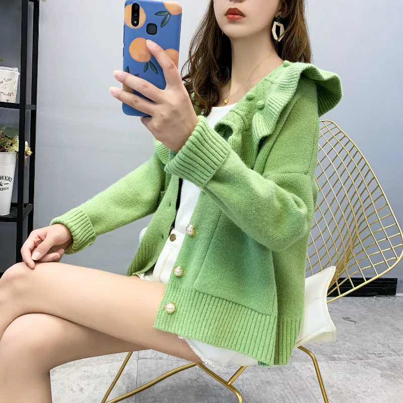 

2019 women high street cascading ruffles solid knitting sweater autumn long sleeve casual slim pullovers chic leisure Cardigan