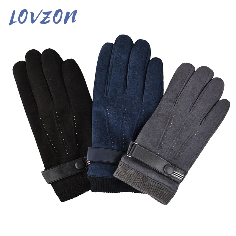 

Man Outdoor Gloves Winter Keep Warm Touch Screen Plus Velvet Inside Suede Mens Gloves Fashion Simple Cold Protection Thicken