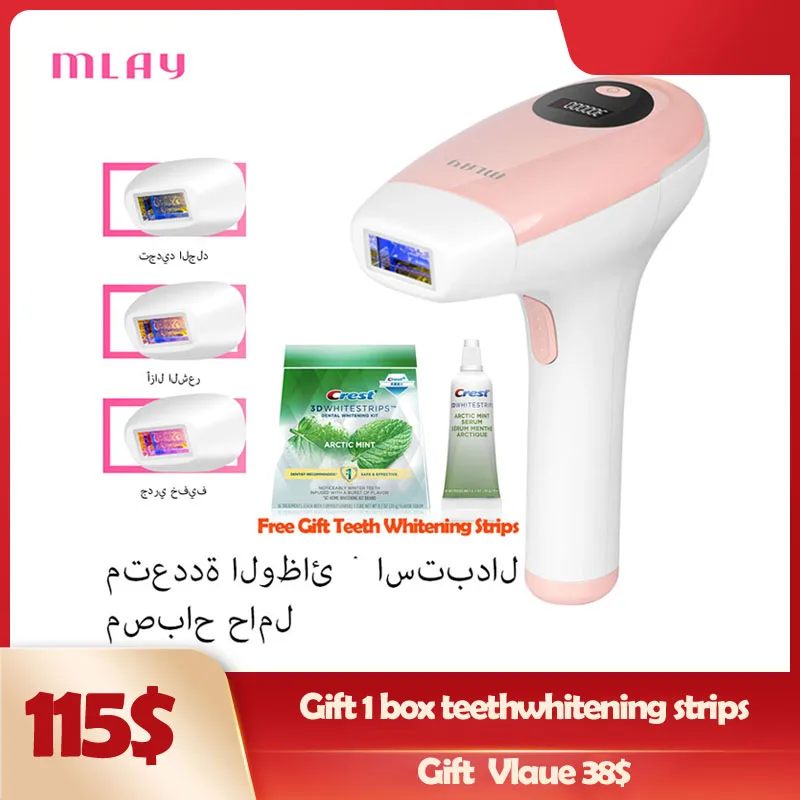 

Mlay T2 Laser Hair Remover 500,000 Flashes IPL Epilator Body Freezing Point Lip Hair Painless Hair Remove Machine for Women Gift