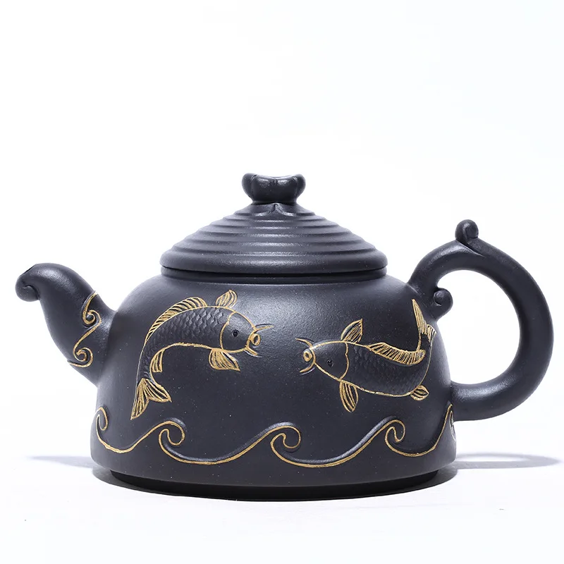 

Zisha teapot Yixing famous handmade teapot raw ore black mud yuyuelongmen teapot kungfu tea set