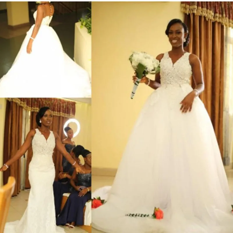

2019 Luxury African Bride Wedding Dresses White Lace Ball Gown Wedding Dress Plus Size Bridal Wedding Gowns Vestido de noiva