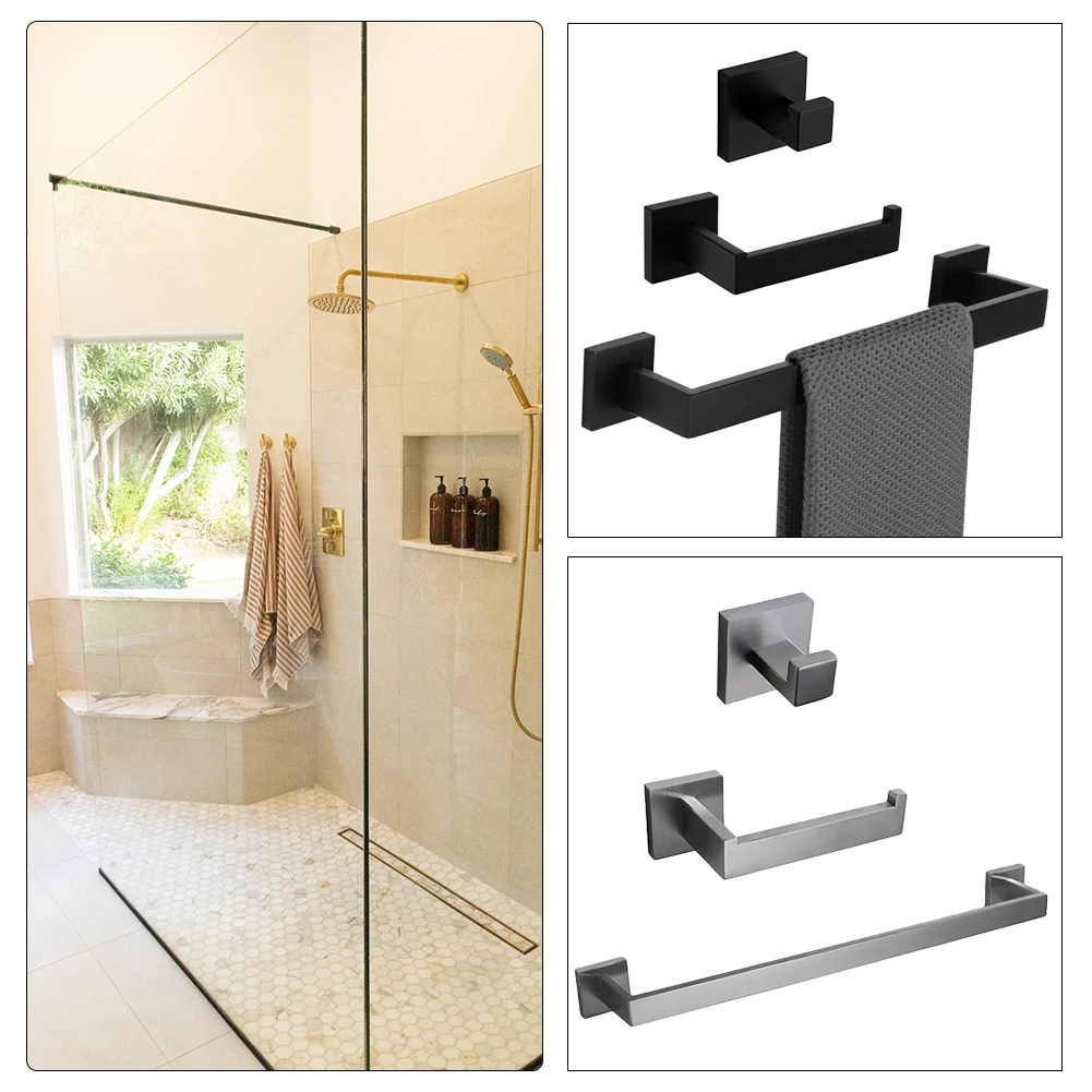 

3pcs/set Space Saving DIY Towel Hook Clothes With Glue Easy Install Accessories Punch Free Cabinet Door Bathroom Stainless Steel