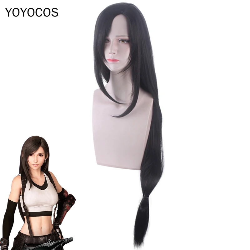 

FF7 Tifa Lockhart Cosplay Wig Final Fantasy VII Remake Tifa 100 Cm Natural Black Long Hair Heat Resistant Synthetic Hair+Hairnet