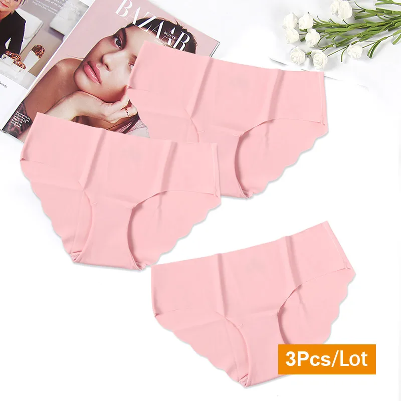 Pink 3 шт. открытый Шелковый бесшовный трусы сексуальные трусики женское нижнее белье трусы удобные трусики для девочек бикини женские трусики белье P0008 - Цвет: Pink