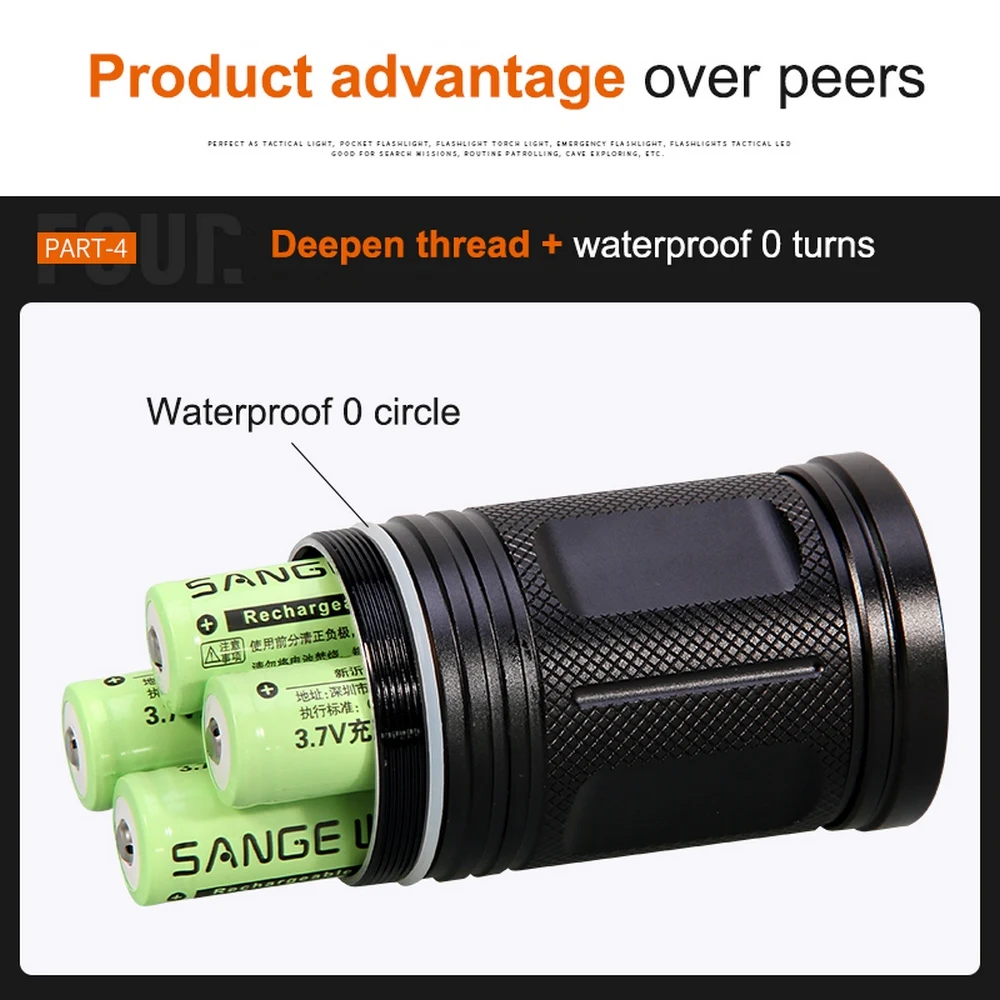 Barato Linterna LED Recargable De Aluminio EX T6, Potente Linterna Led De 4000 Lúmenes Con Batería De 18650 Para Acampada Al Aire Libre