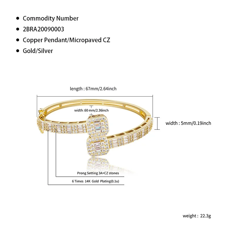 

JINAO High Quality Iced Out Bling Square Cubic Zirconia Stones Cuban Bracelet Chain Hip Hop Jewelry Gift For Women