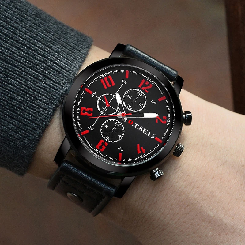 Мужские повседневные часы кожа Роскошные темпера мужские т три глаза большой