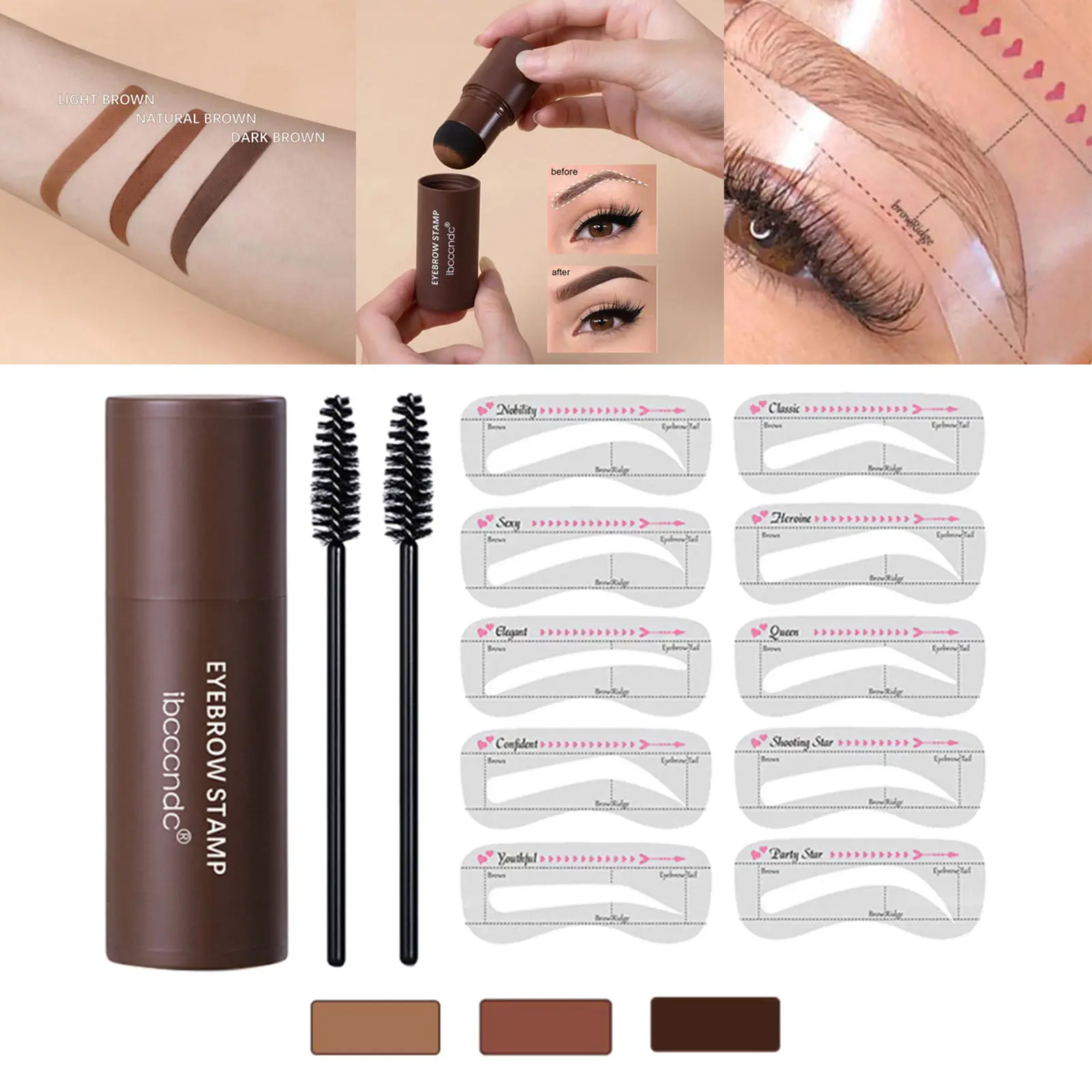 

Eyebrow Stamp Shaping Kit Buildable Makeup Set Definer for Women One Step Brow Stamp Eyebrow Powder Stamp Eyebrow Pen Brushes