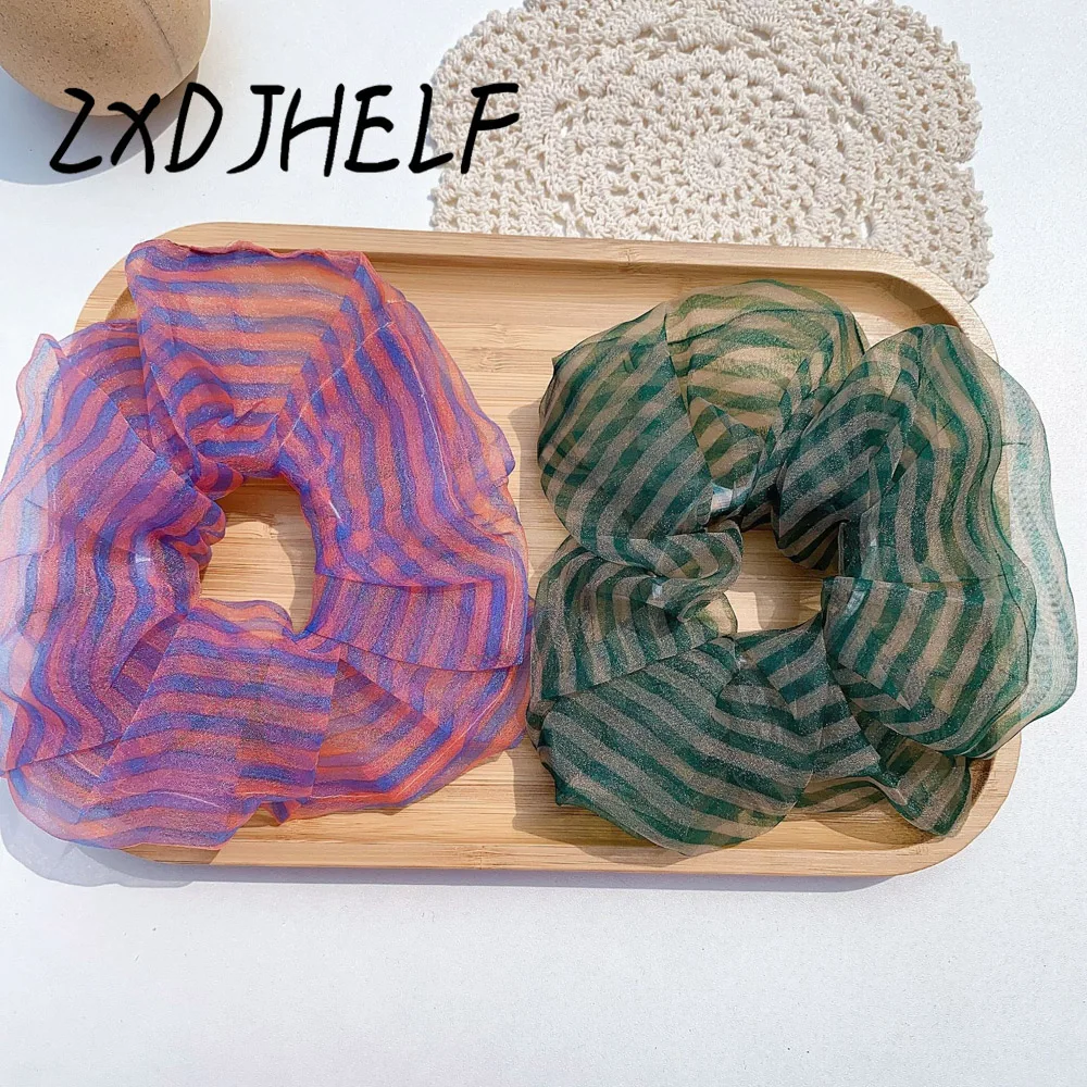 

ZXDJHELF Fashion Striped Design Organza Scrunchie Elastic Hair Bands Girls Hair Accessories Women Mesh Rubber Rope Headwear F650